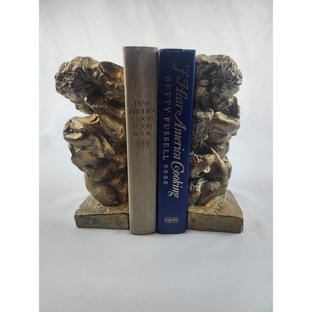 Decorative Cherub Angel Figurines Silver Finish Putti Statues Pair Shelf Decor